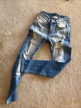 Men's Skinny Ripped Jeans in Light Blue Wash